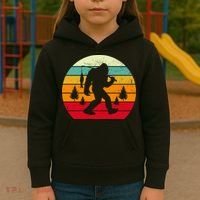 Bigfoot Fishing Retro Sunset Kids Hoodie thumb 3