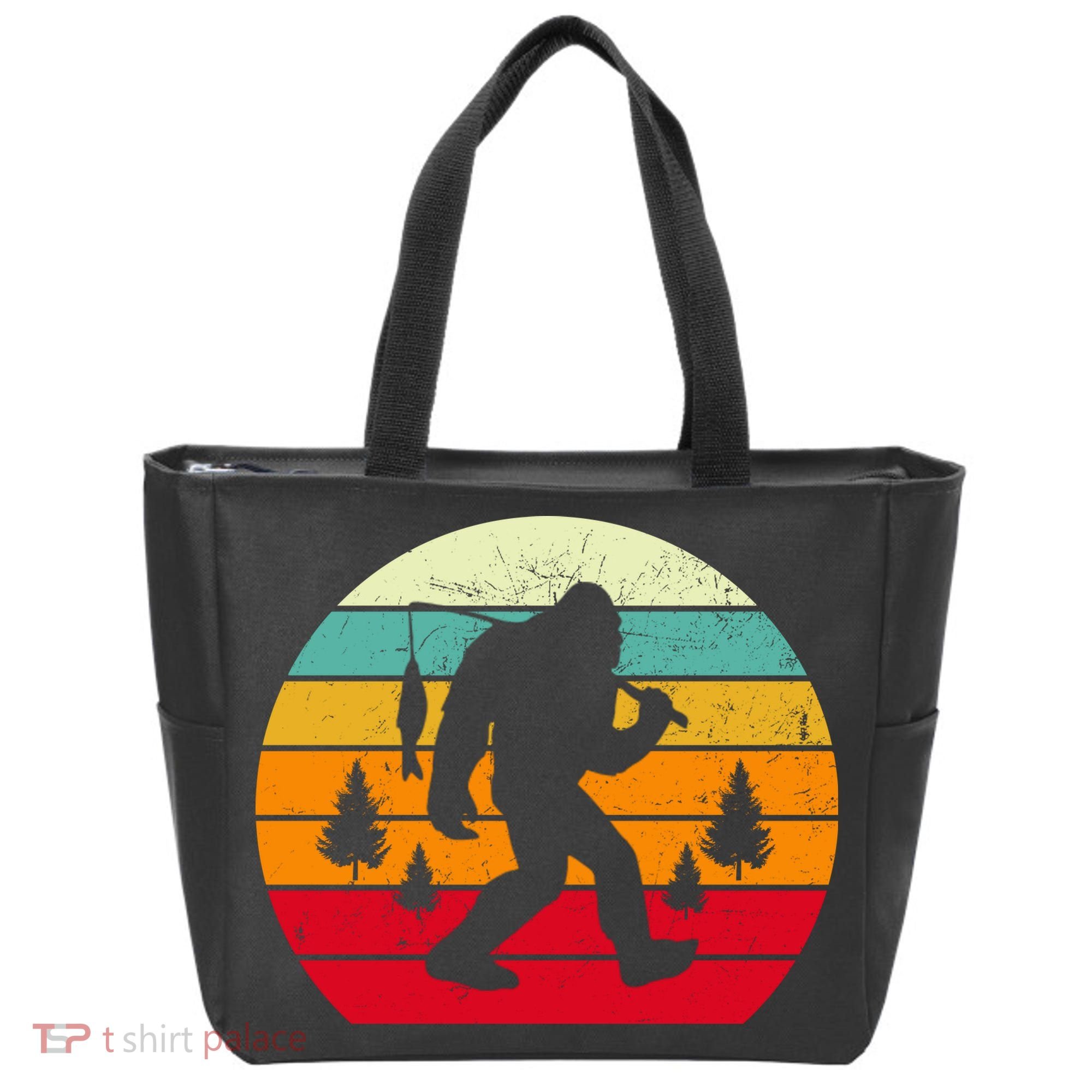 Bigfoot Fishing Retro Sunset Tote Bag