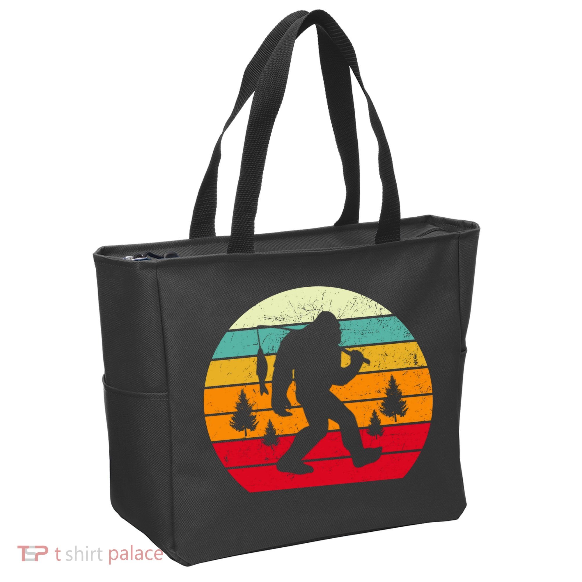 Bigfoot Fishing Retro Sunset Tote Bag