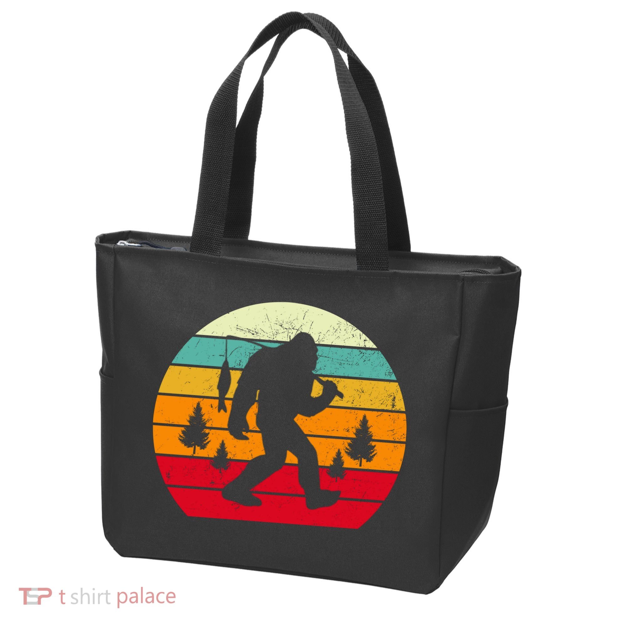 Bigfoot Fishing Retro Sunset Tote Bag