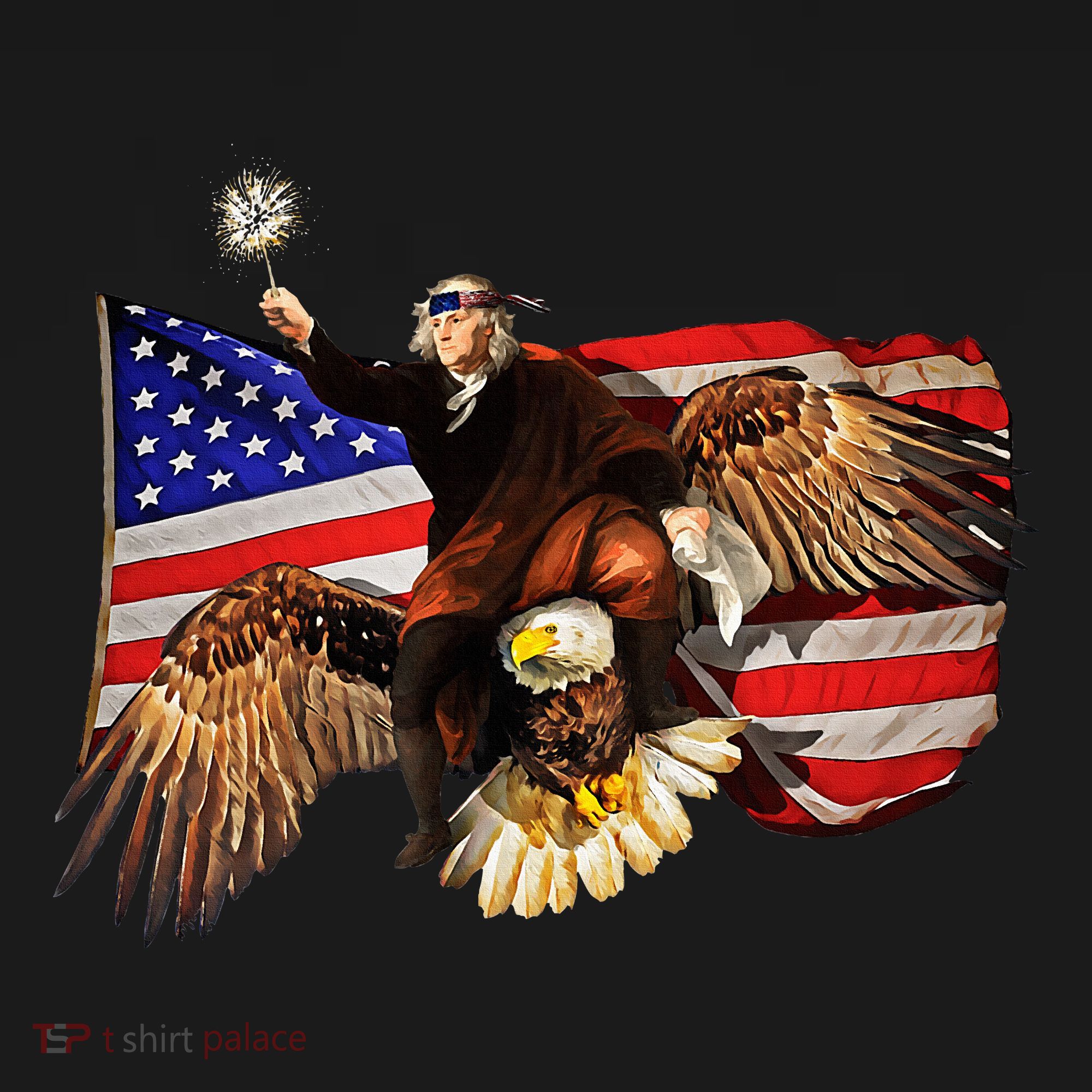 Ben Franklin Riding Eagle Funny July 4th American Flag Long Sleeve Shirt