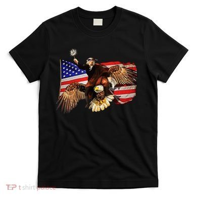 Ben Franklin Riding Eagle Funny July 4th American Flag T-Shirt