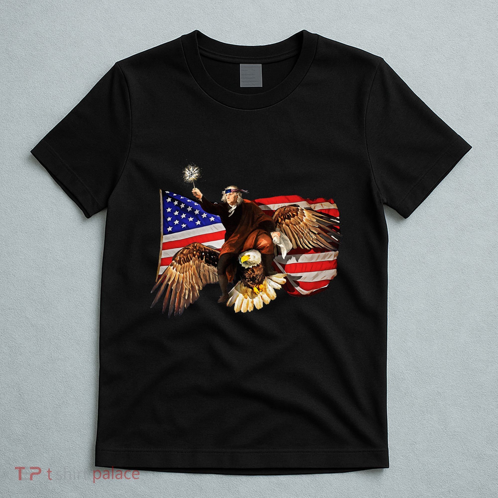 Ben Franklin Riding Eagle Funny July 4th American Flag T-Shirt