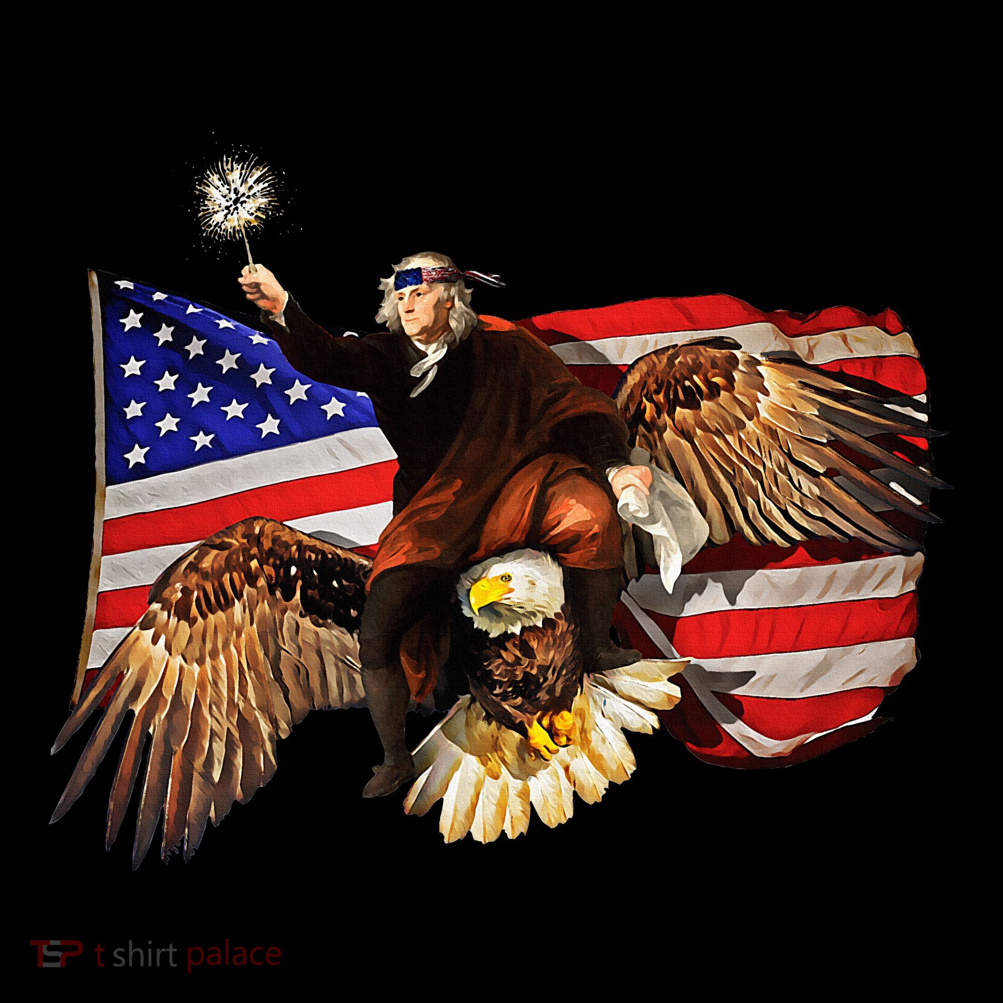 Ben Franklin Riding Eagle Funny July 4th American Flag T-Shirt