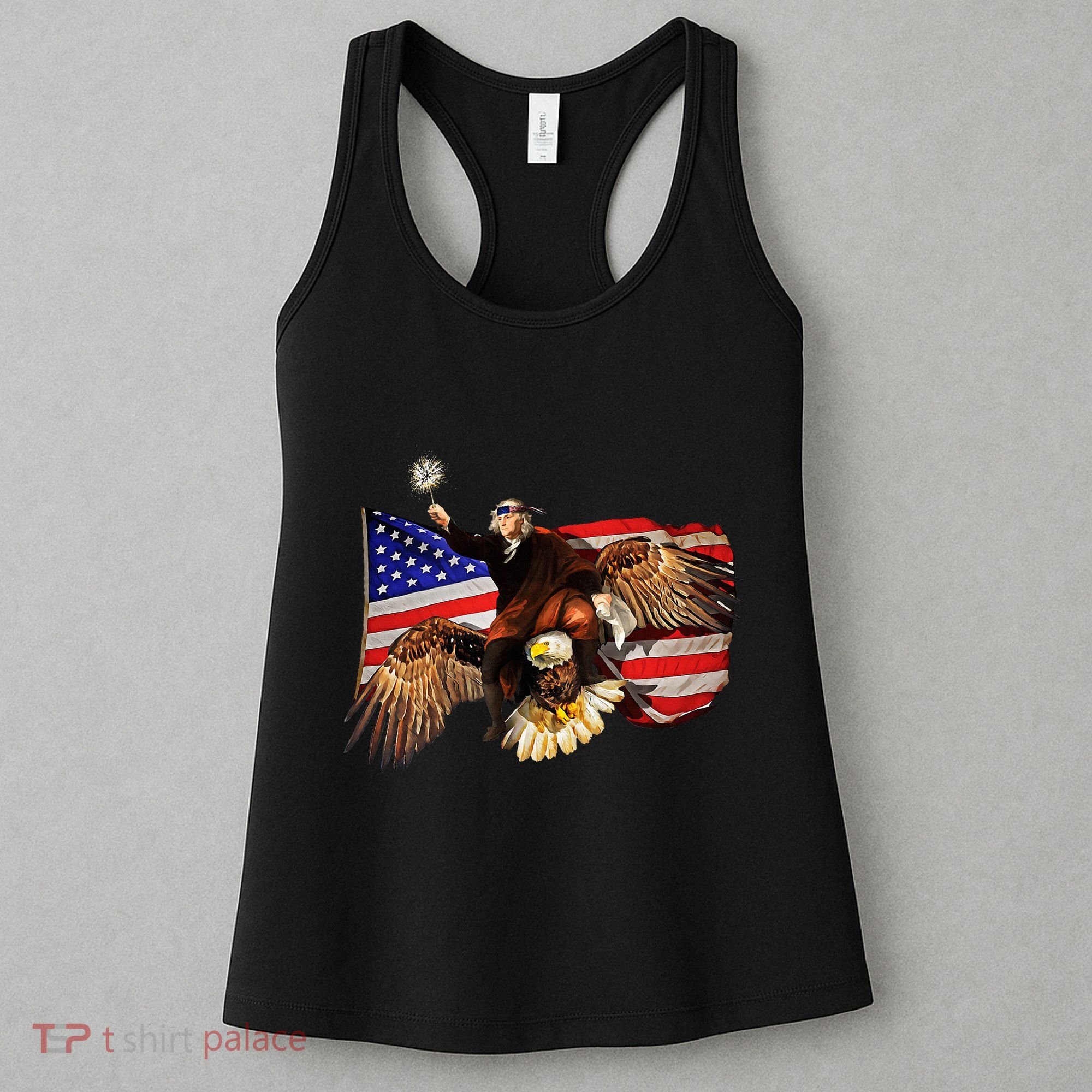 Ben Franklin Riding Eagle Funny July 4th American Flag Women's Tank Top