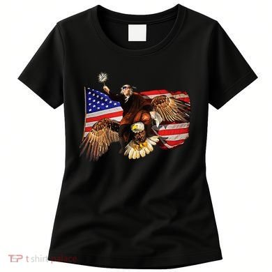 Ben Franklin Riding Eagle Funny July 4th American Flag Women's T-Shirt