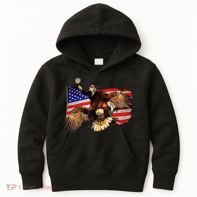 Ben Franklin Riding Eagle Funny July 4th American Flag Kids Hoodie