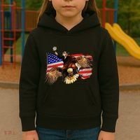 Ben Franklin Riding Eagle Funny July 4th American Flag Kids Hoodie thumb 3