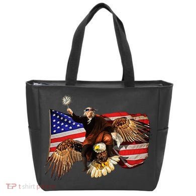 Ben Franklin Riding Eagle Funny July 4th American Flag Tote Bag