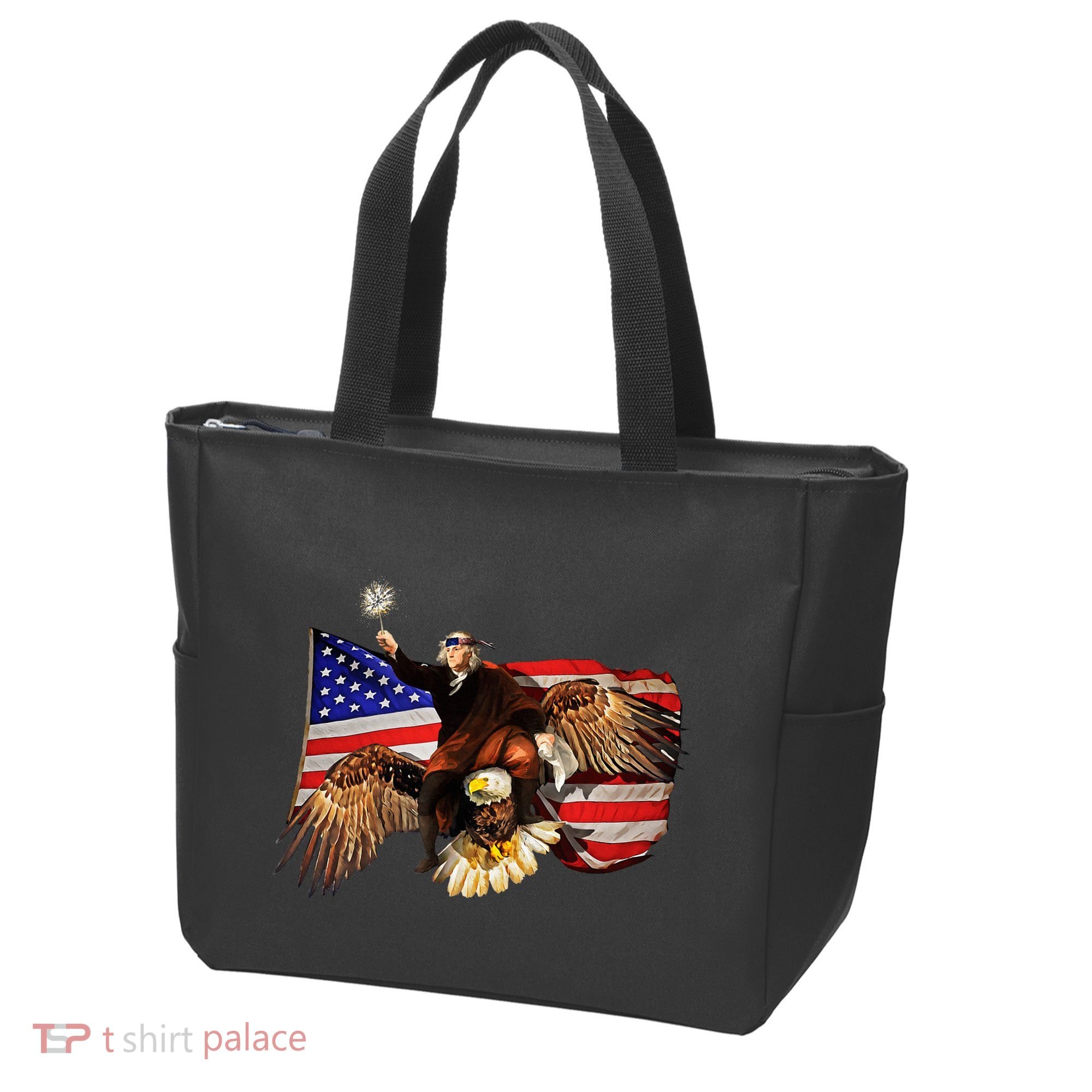 Ben Franklin Riding Eagle Funny July 4th American Flag Tote Bag