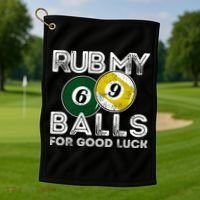 Billiards Funny Rub My Balls For Good Luck Gift Golf Towel thumb 1