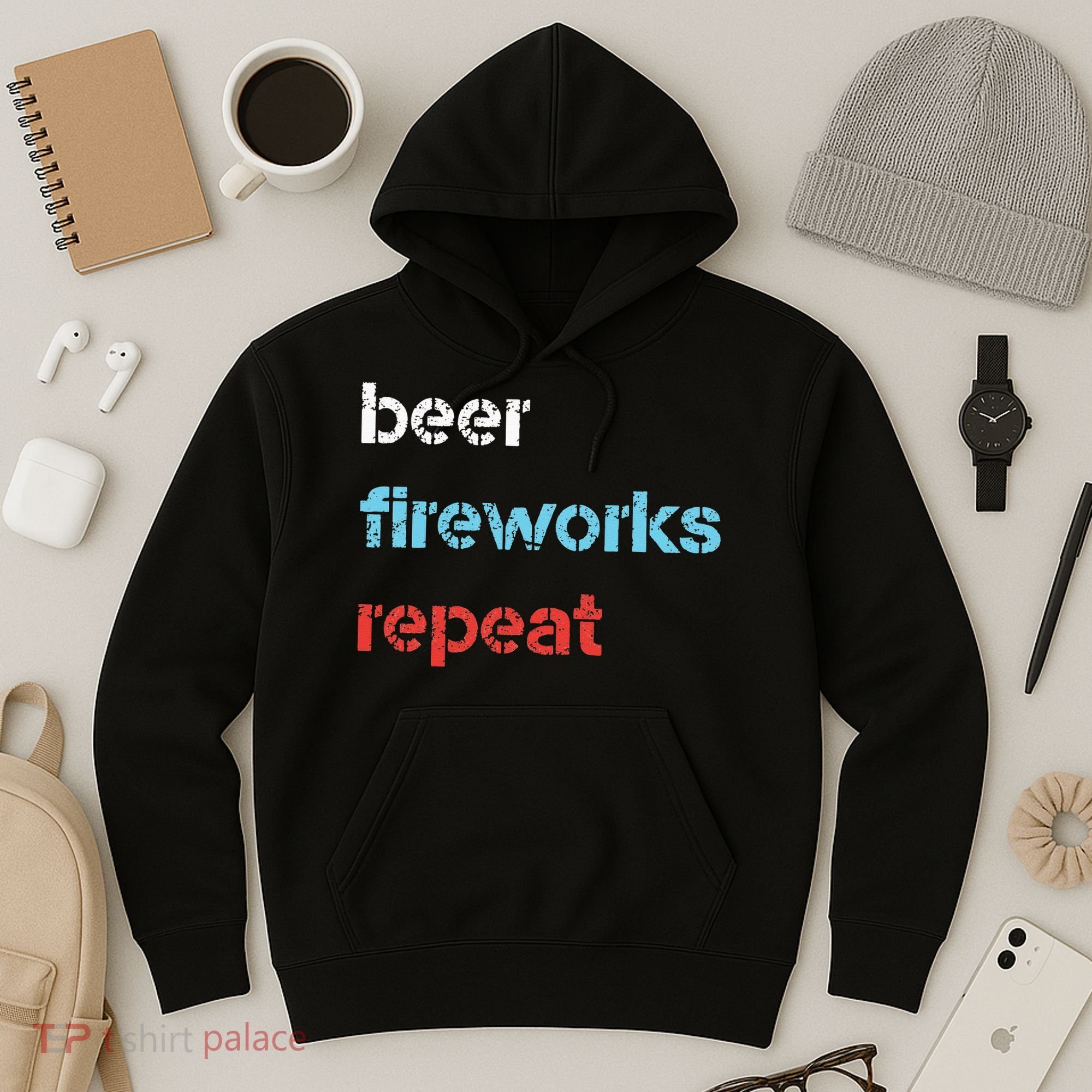 Beer Fireworks Repeat 4Th Of July Beer Drinking Hoodie