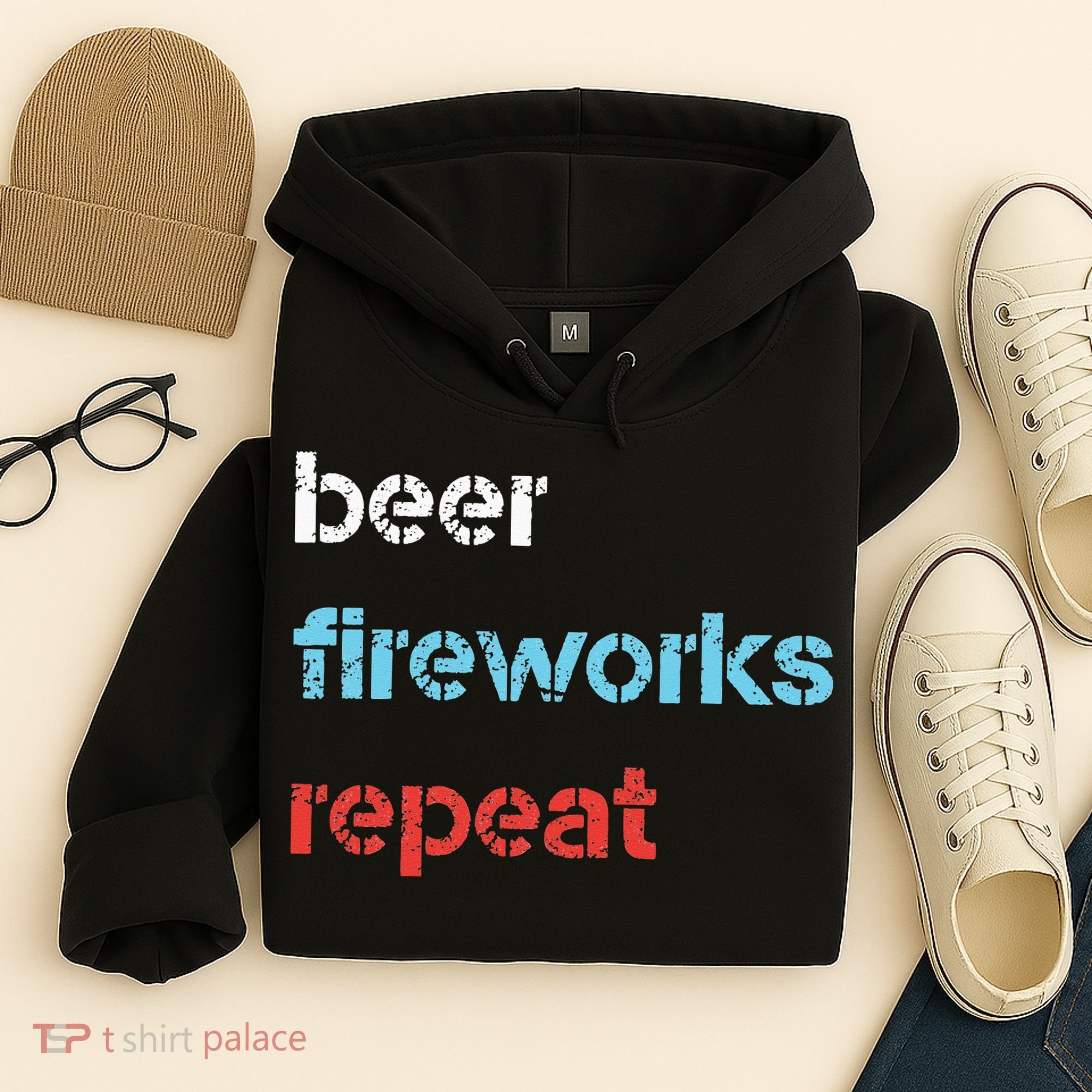 Beer Fireworks Repeat 4Th Of July Beer Drinking Hoodie