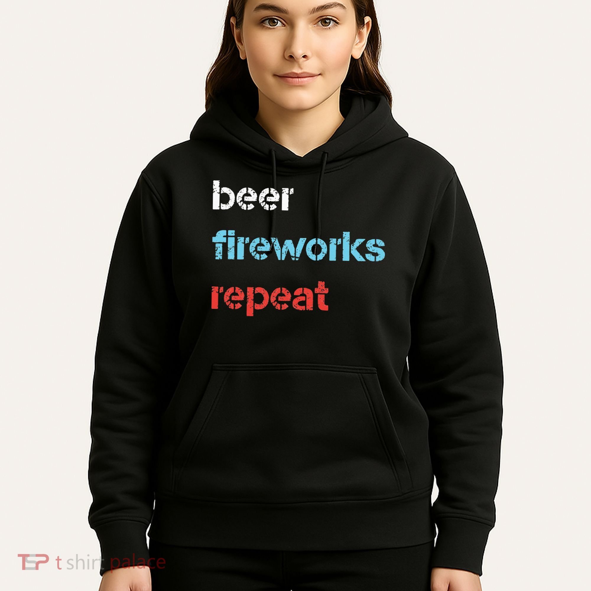 Beer Fireworks Repeat 4Th Of July Beer Drinking Hoodie