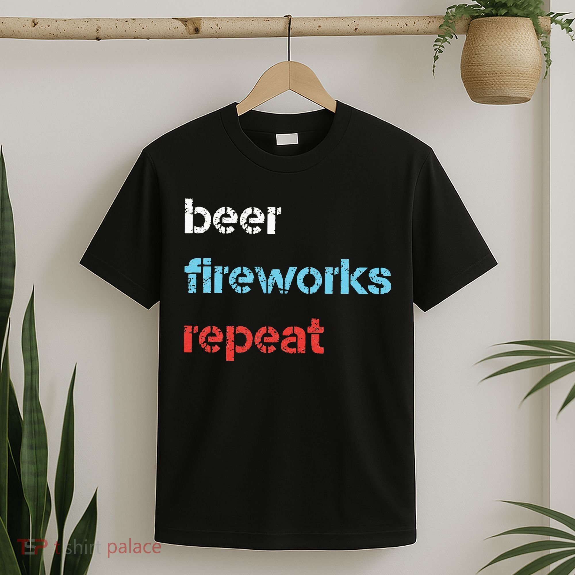 Beer Fireworks Repeat 4Th Of July Beer Drinking T-Shirt