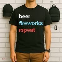 Beer Fireworks Repeat 4Th Of July Beer Drinking T-Shirt thumb 6