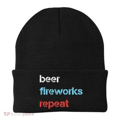Beer Fireworks Repeat 4Th Of July Beer Drinking Beanie