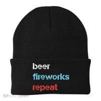 Beer Fireworks Repeat 4Th Of July Beer Drinking Beanie thumb 0