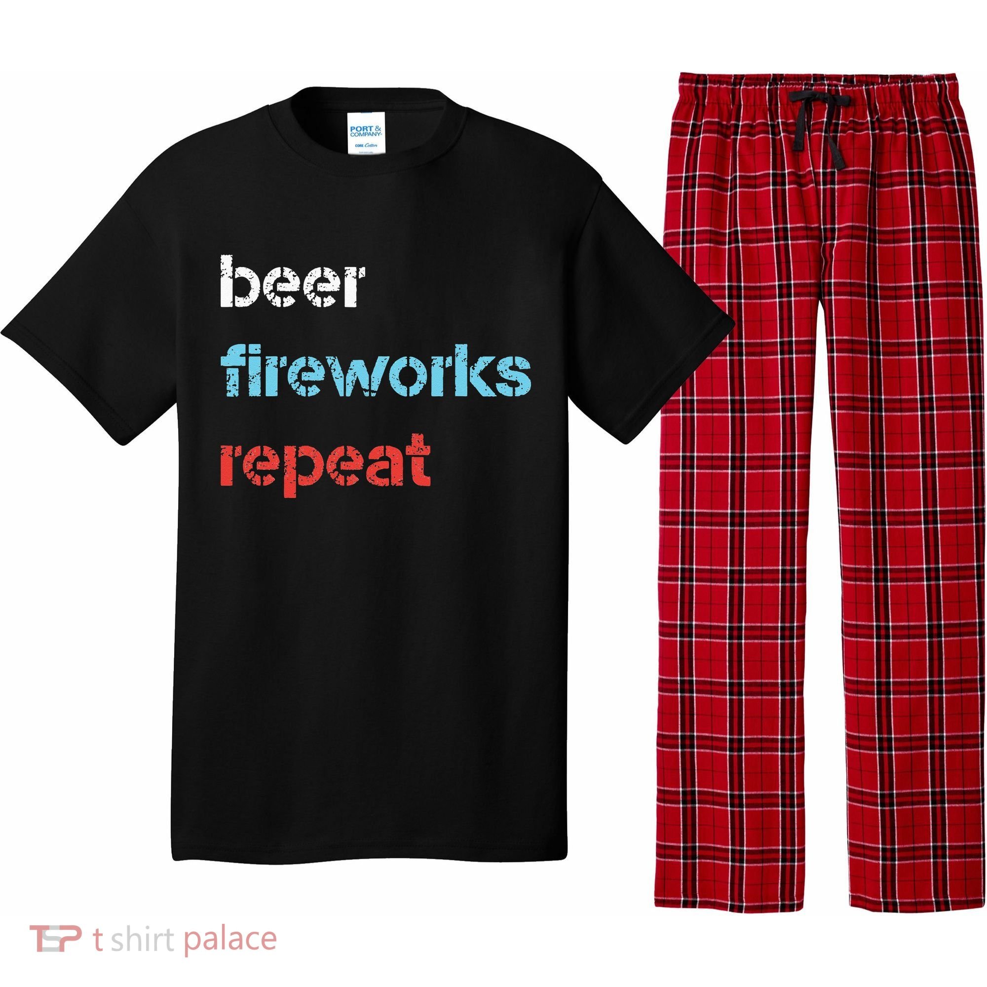 Beer Fireworks Repeat 4Th Of July Beer Drinking Pajama Set