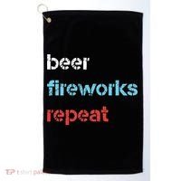 Beer Fireworks Repeat 4Th Of July Beer Drinking Golf Towel thumb 0