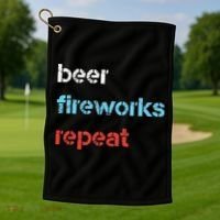 Beer Fireworks Repeat 4Th Of July Beer Drinking Golf Towel thumb 1
