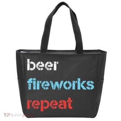 Beer Fireworks Repeat 4Th Of July Beer Drinking Tote Bag