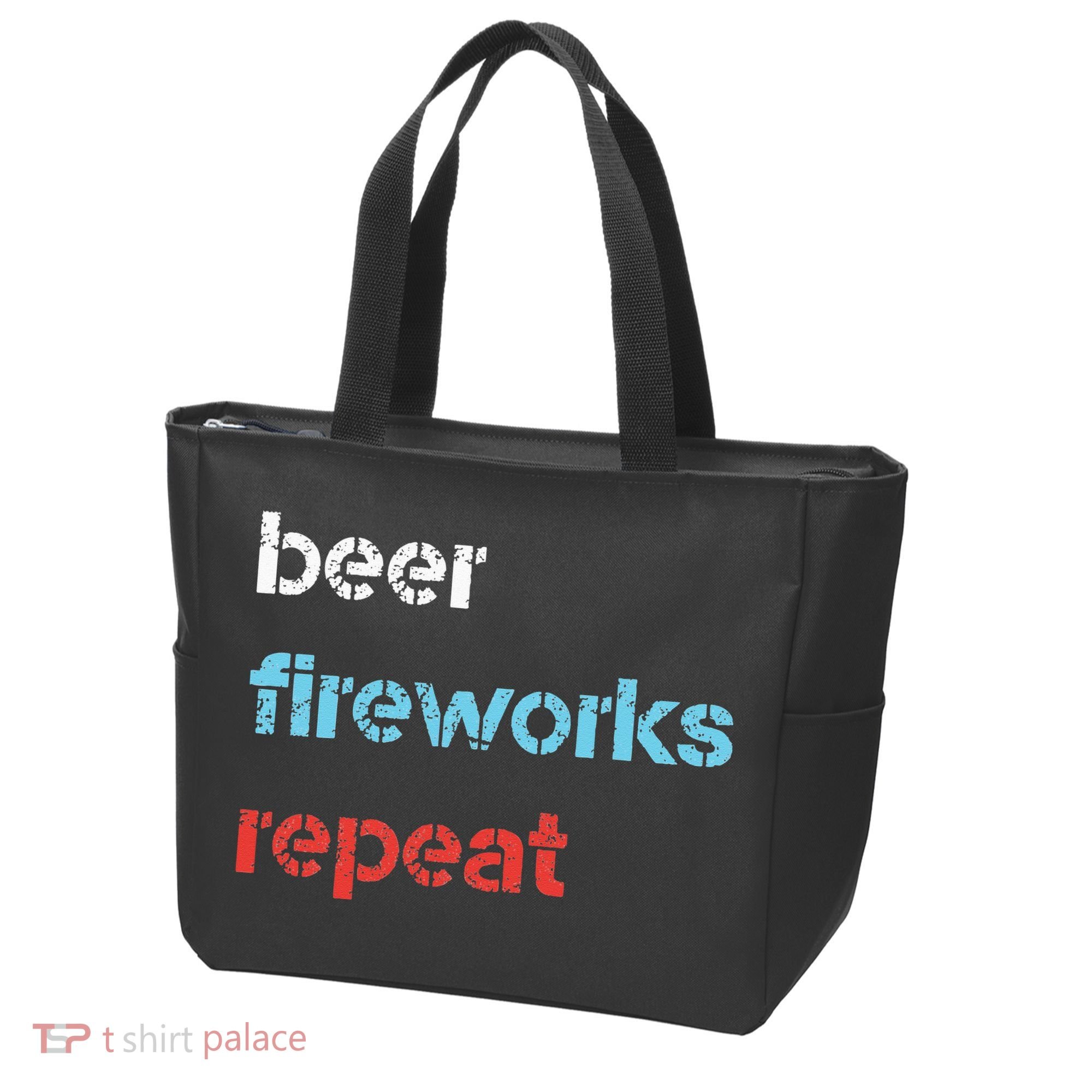 Beer Fireworks Repeat 4Th Of July Beer Drinking Tote Bag