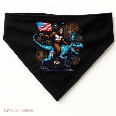 Bigfoot Fireworks Riding A Trex With Usa Flag USA-Made Doggie Bandana