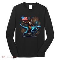 Bigfoot Fireworks Riding A Trex With Usa Flag Long Sleeve Shirt thumb 0