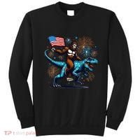 Bigfoot Fireworks Riding A Trex With Usa Flag Sweatshirt thumb 0