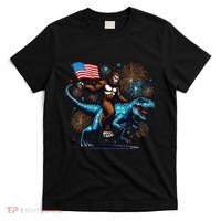 Bigfoot Fireworks Riding A Trex With Usa Flag T-Shirt thumb 0