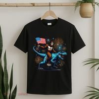 Bigfoot Fireworks Riding A Trex With Usa Flag T-Shirt thumb 2