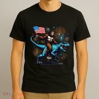 Bigfoot Fireworks Riding A Trex With Usa Flag T-Shirt thumb 3