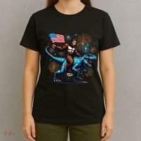 Bigfoot Fireworks Riding A Trex With Usa Flag T-Shirt thumb 4