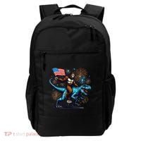 Bigfoot Fireworks Riding A Trex With Usa Flag Backpack thumb 0