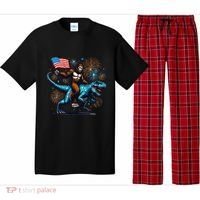 Bigfoot Fireworks Riding A Trex With Usa Flag Pajama Set thumb 0