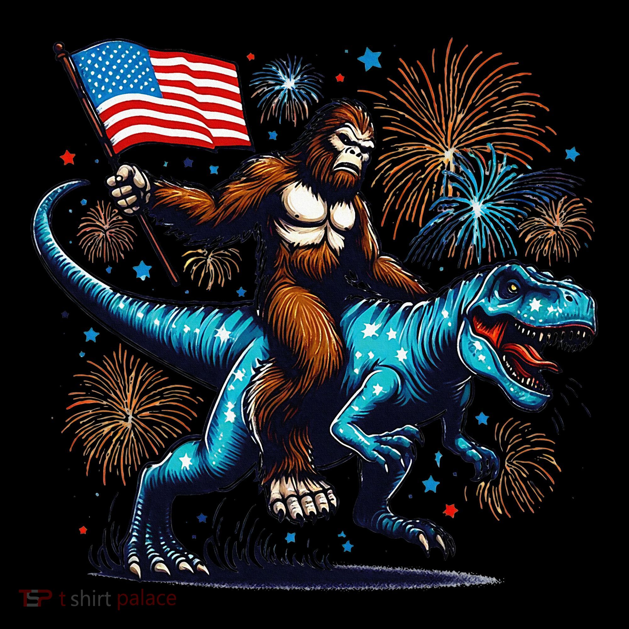 Bigfoot Fireworks Riding A Trex With Usa Flag Women's Hoodie