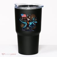 Bigfoot Fireworks Riding A Trex With Usa Flag Tumbler thumb 0