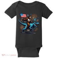 Bigfoot Fireworks Riding A Trex With Usa Flag Baby Bodysuit thumb 0