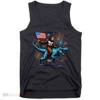 Bigfoot Fireworks Riding A Trex With Usa Flag Tank Top thumb 0