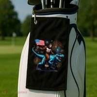 Bigfoot Fireworks Riding A Trex With Usa Flag Golf Towel thumb 2
