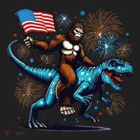 Bigfoot Fireworks Riding A Trex With Usa Flag Golf Towel thumb 3