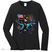 Bigfoot Fireworks Riding A Trex With Usa Flag Women's Long Sleeve Shirt thumb 0