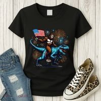 Bigfoot Fireworks Riding A Trex With Usa Flag Women's T-Shirt thumb 3