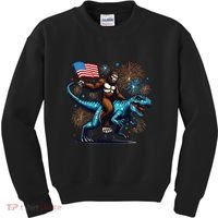 Bigfoot Fireworks Riding A Trex With Usa Flag Kids Sweatshirt thumb 0