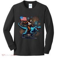 Bigfoot Fireworks Riding A Trex With Usa Flag Kids Long Sleeve Shirt thumb 0