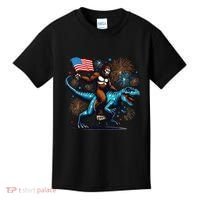 Bigfoot Fireworks Riding A Trex With Usa Flag Kids T-Shirt thumb 0
