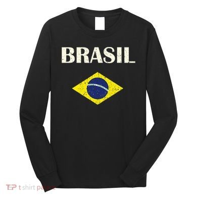 Brasil Flag Retro Soccer Long Sleeve Shirt