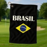 Brasil Flag Retro Soccer Golf Towel thumb 1