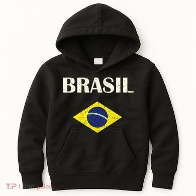 Brasil Flag Retro Soccer Kids Hoodie